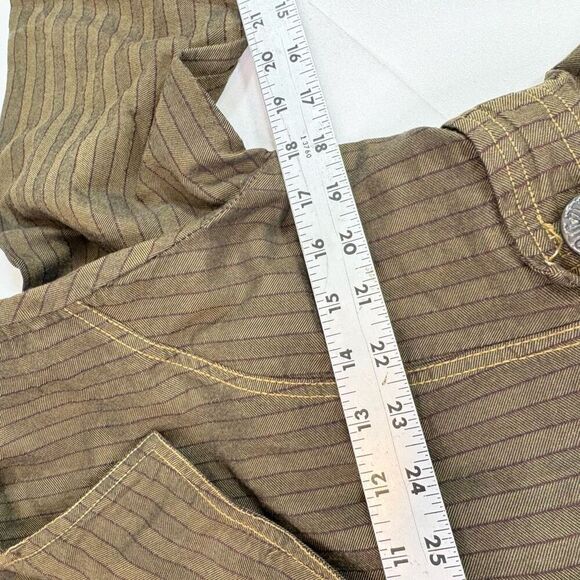 VTG Mrs. Pepper Coat Women Medium Green Button up Striped Herringbone 3/4 Sleeve - Picture 7 of 12